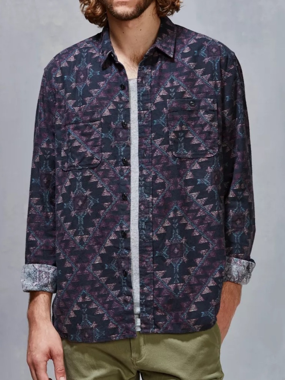 Urban Outfitters Stapleford Roan Printed Flannel Button-Down Aztec Shirt